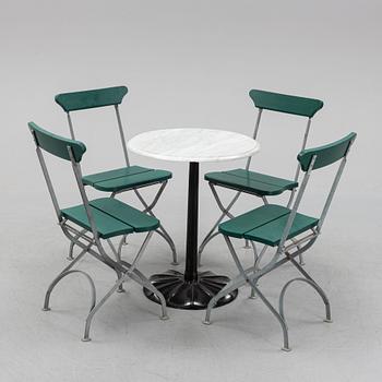 Trädgårdsstolar, 4 st, "Classic nr 2", samt bord "Uppsala", Byarums Bruk, Vaggeryd.