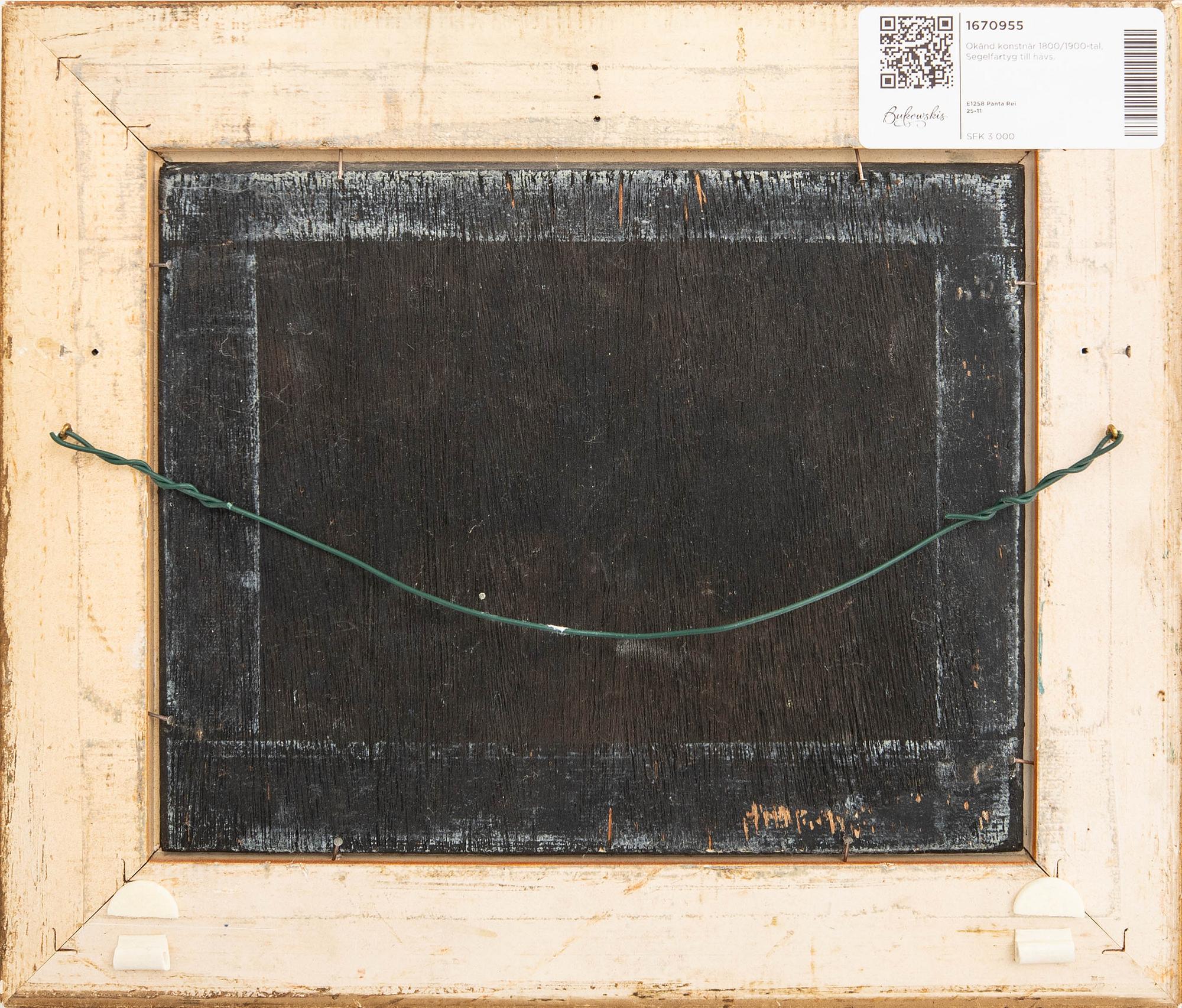 Unknown artist 19th/20th century, Sailing ship at sea.