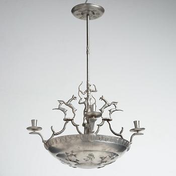 Nils Fougstedt, a pewter chandelier, Svenskt Tenn, Stockholm 1930.