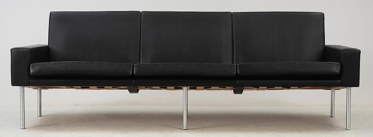 A Hans J Wegner three-seated black leather 'GE-34' sofa, AP-stolen, Denmark 1950's-60's.