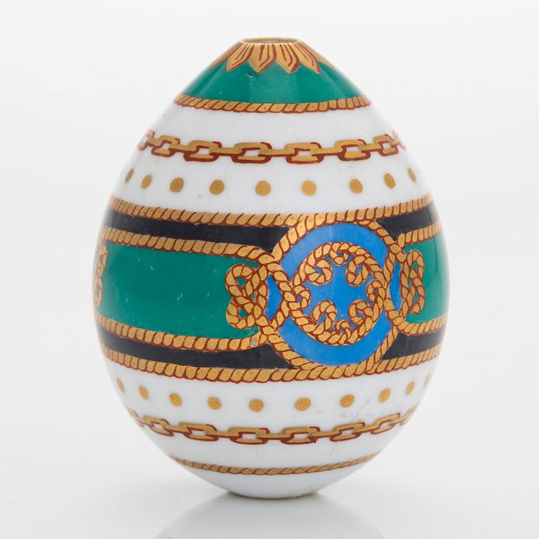 A Russian porcelain egg, part of the Derzhava service,Imperial Porcelain Factory, Saint Petersburg late 19th century.