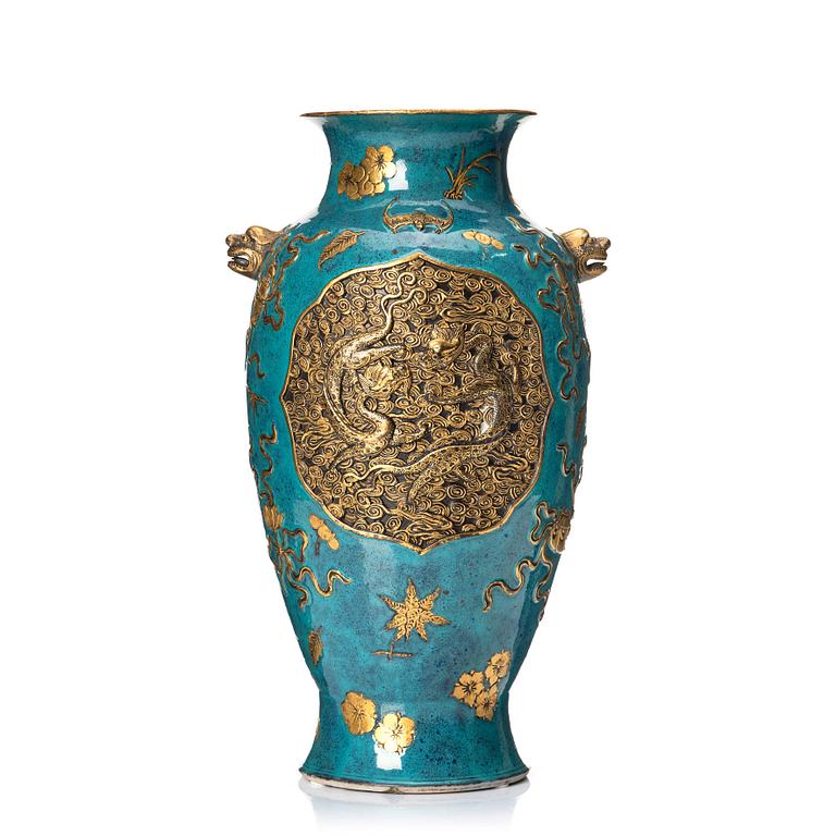 A robins egg glazed vase, Qing dynasty, with Qianlong mark.