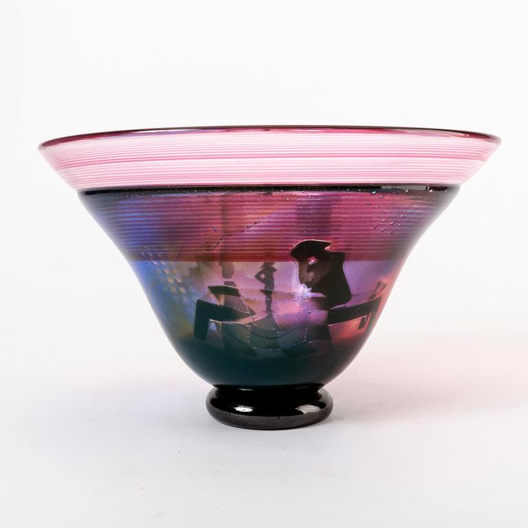 A signed Bertil Vallien Kosta Boda glass bowl.