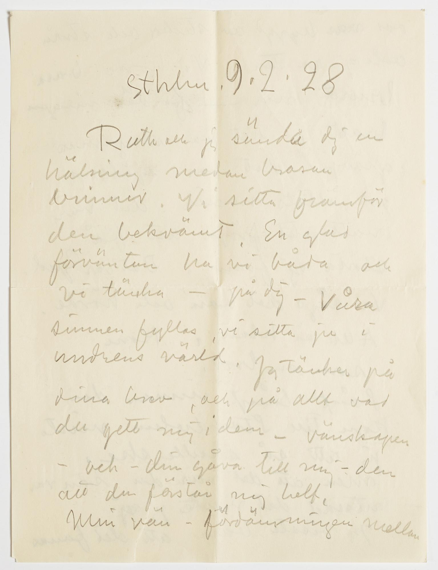 LETTER, from Carl Kylberg in Stockholm to GAN (Gösta Adrian-Nilsson) in Lund (Scania, south of Sweden), dated 9.2.(19)28.