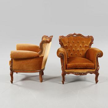 A pair of lounge chairs by Spagnesi Salotti in Italy, second half of the 20th century.