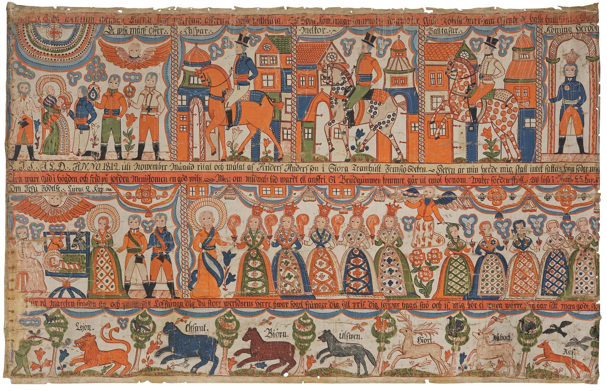 A traditional folk art painting attributed to Anders Andersson, Femsjö (1782-1865).