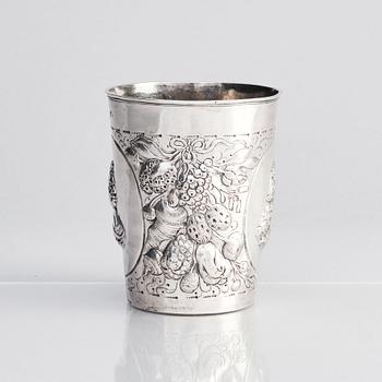 A German 17th century silver beaker, unidentified makers mark.