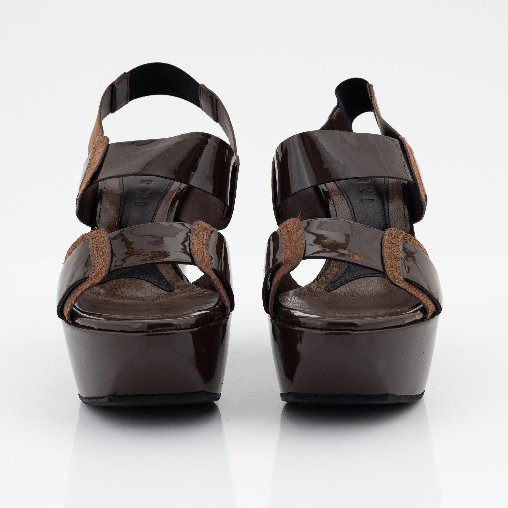 Marni, A pair of patent leather platform sandals, size 36.
