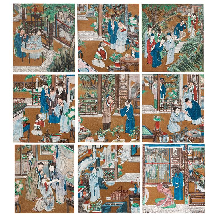 A set of nine Chinese watercolours by unknown artist, 19th Century.