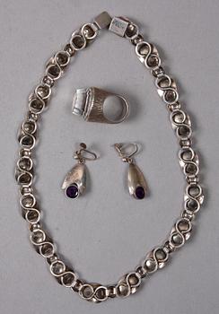 PARTI SMYCKEN, 3 delar, silver och glas, 1900-talets mitt.