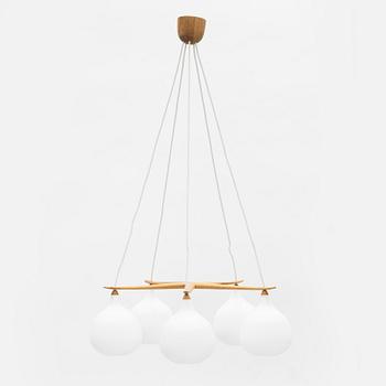 Uno & Östen Kristiansson, a glass and oak ceiling light, Luxus, Vittsjö.
