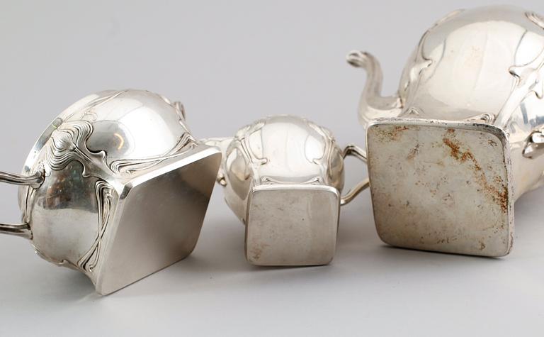 KAFFESERVIS, 3 delar, silver, K Anderson, Stockholm 1911. Vikt ca 931 gram.