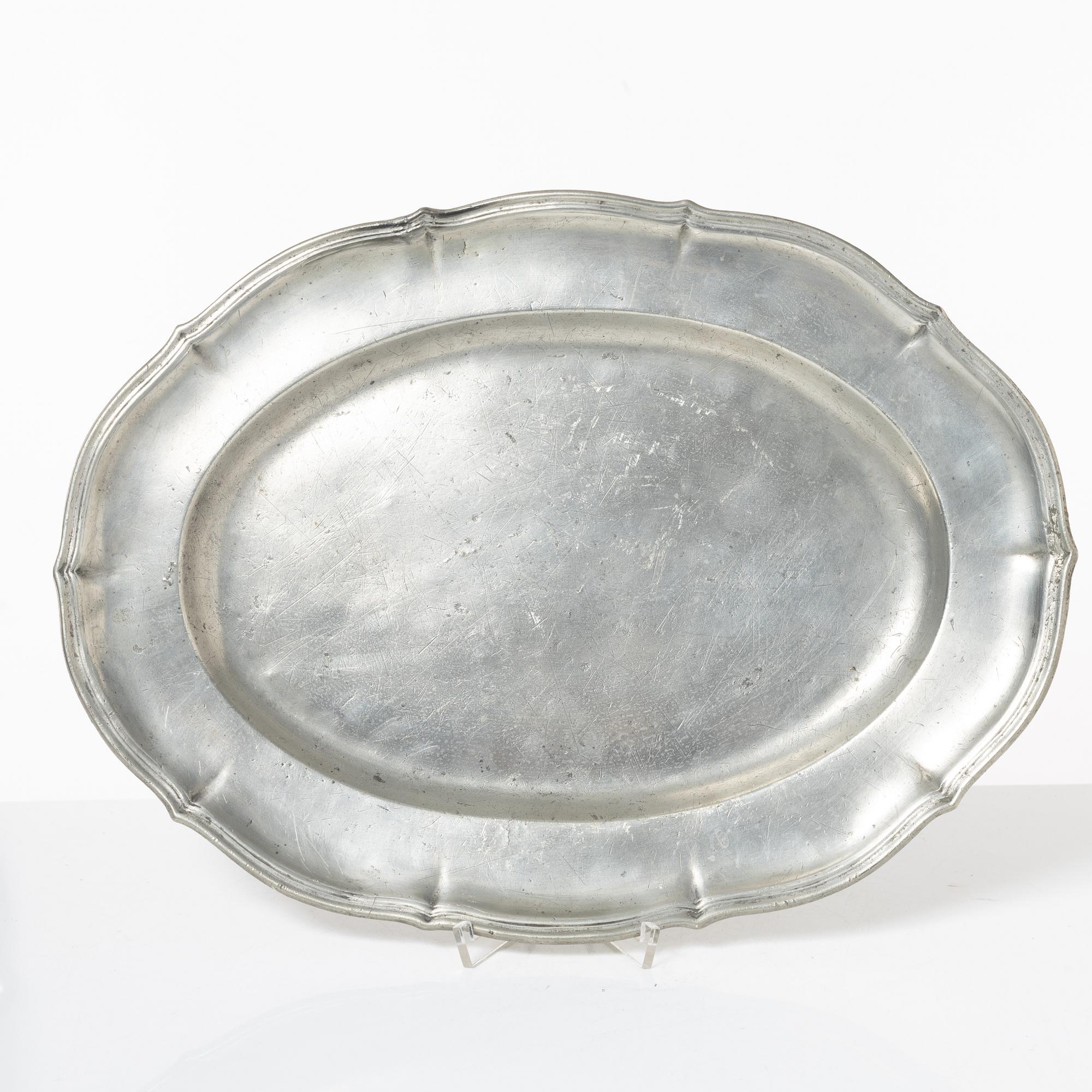 Bowl and 2 plates, pewter, various masters, Stockholm.