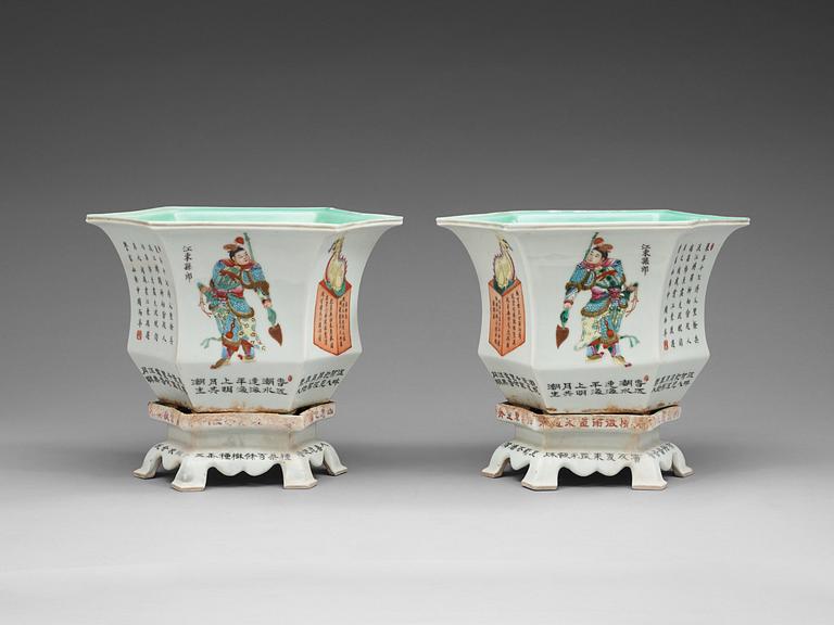 A pair of flower pots with stands, China, 20th Century.