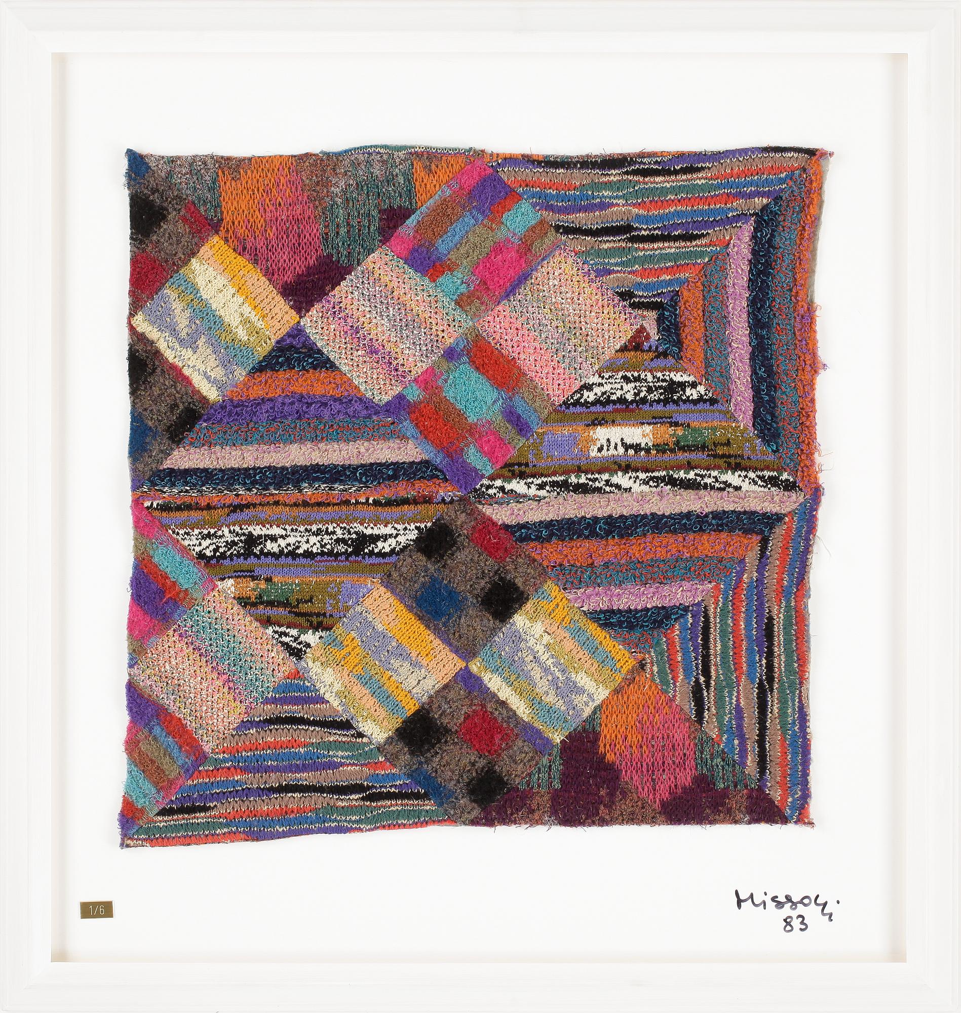 OTTAVIO MISSONI, multipel, textil på plexiglas, signerad och numrerad 1/6, daterad -83.