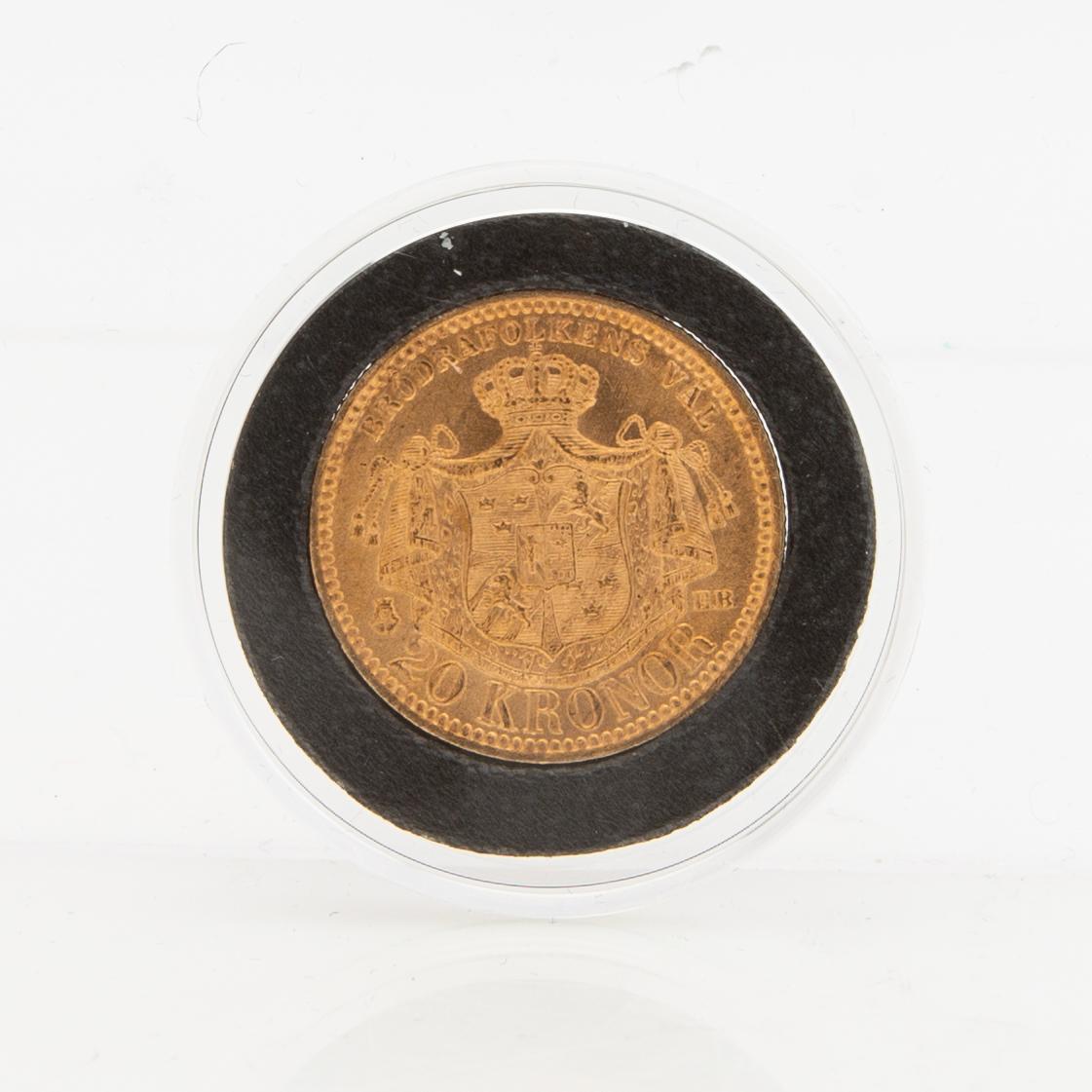 Guldmynt Sverige, Oscar II 20 kr, 1889.