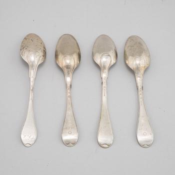 A set of four silver spons, among others mark of Pehr Zethelius, Stockhom 1797.