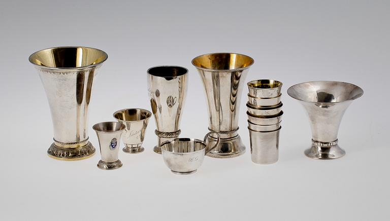 PARTI SILVER, 14 delar, 1900-tal.  Bl a GAB Stockholm 1938.