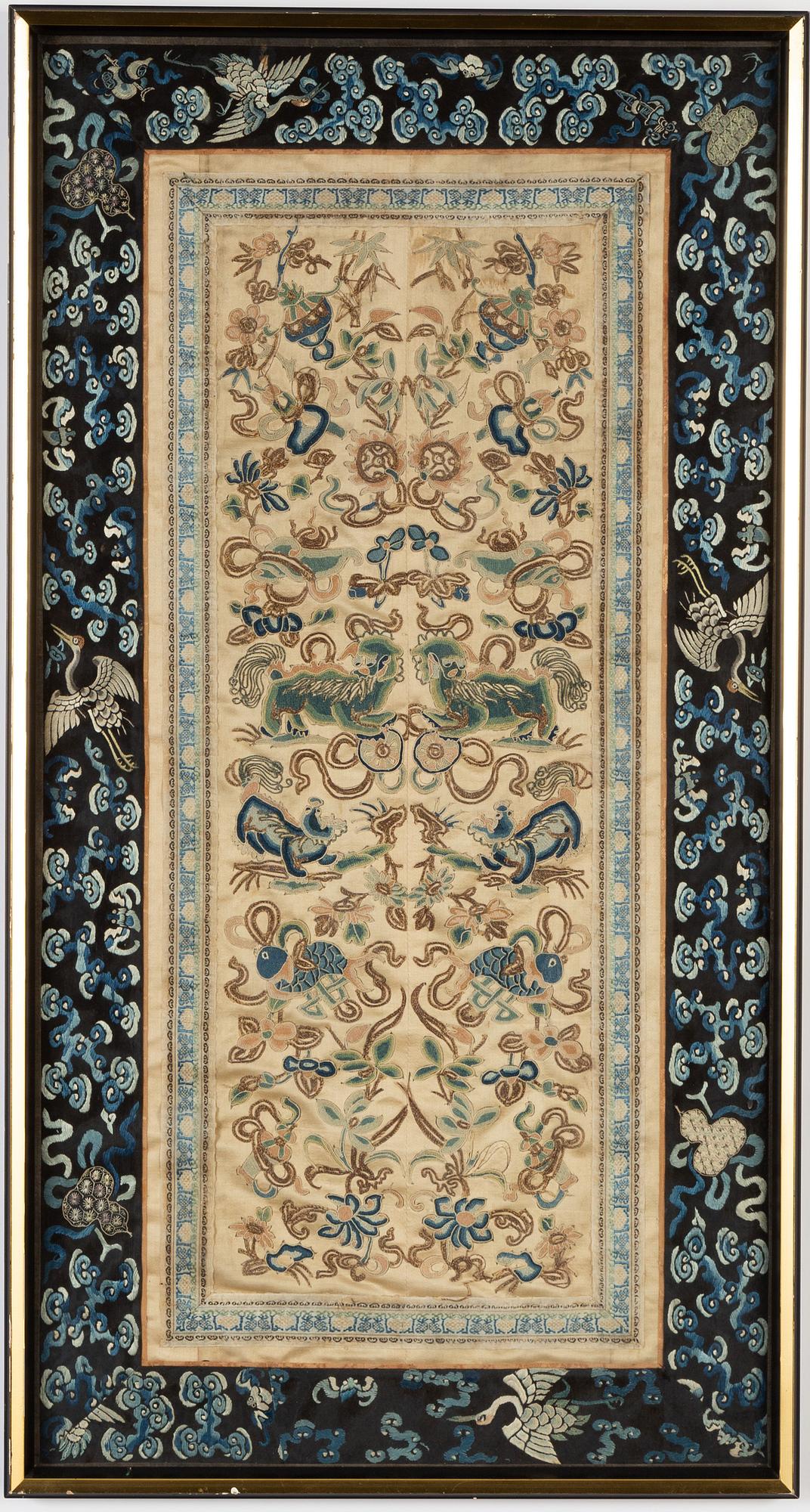 Broderi, siden. Sen Qingdynasti, omkring 1900. Ramat.