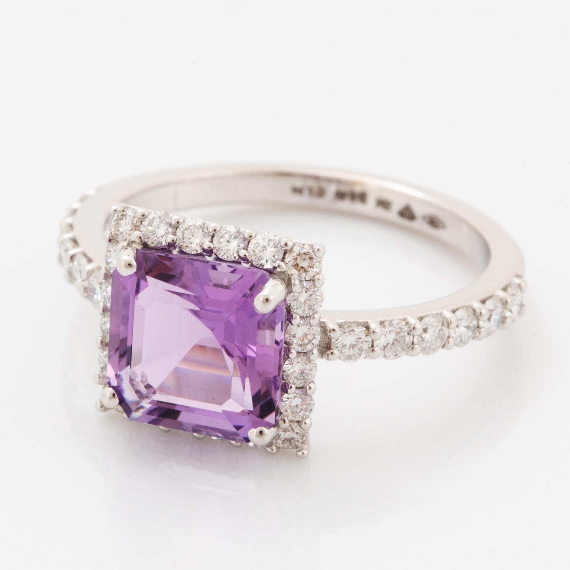 Amethyst and brilliant-cut diamond ring.