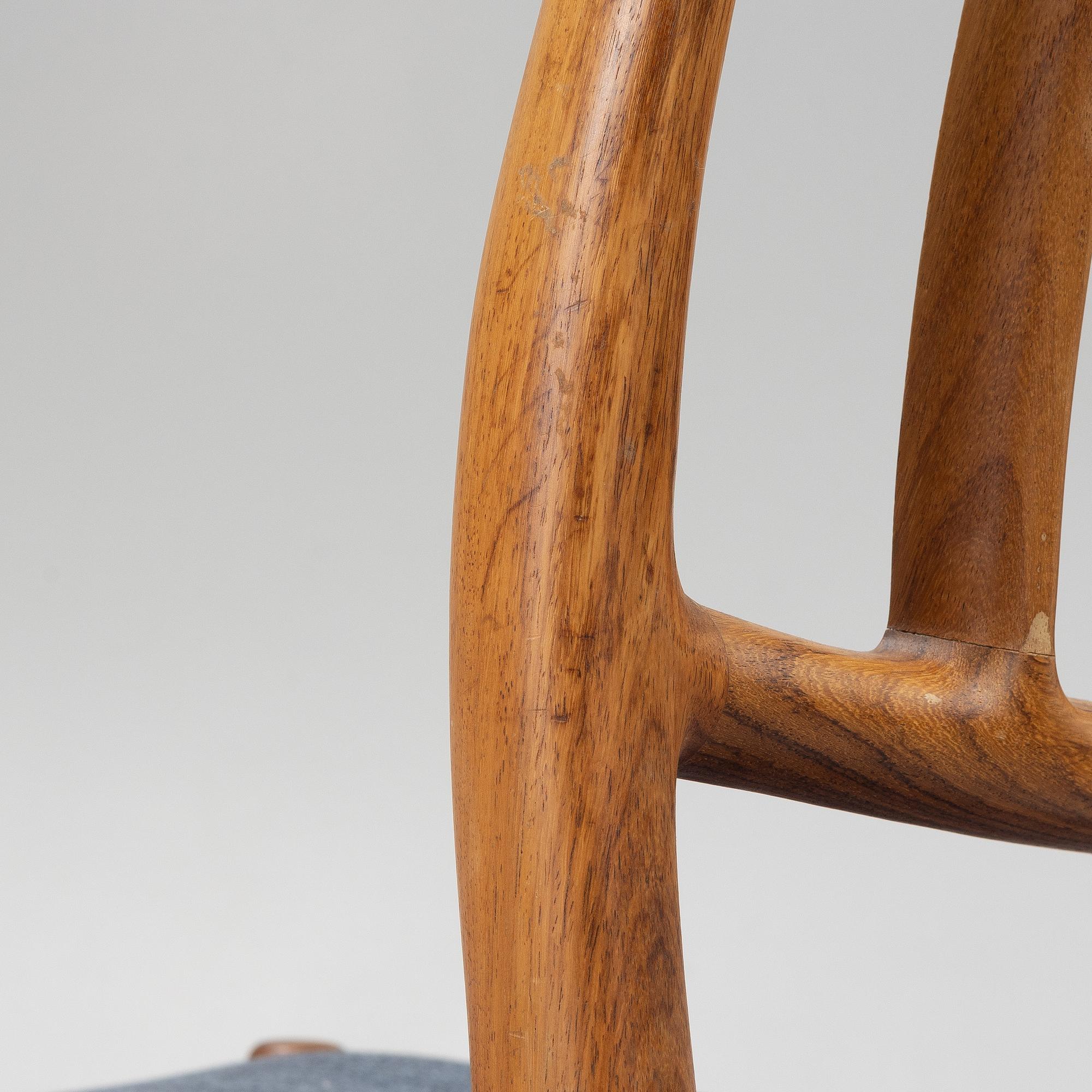 Niels Møller, three chairs, model 83, J.L. Møllers Møbelfabrik, Denmark, 1960's.