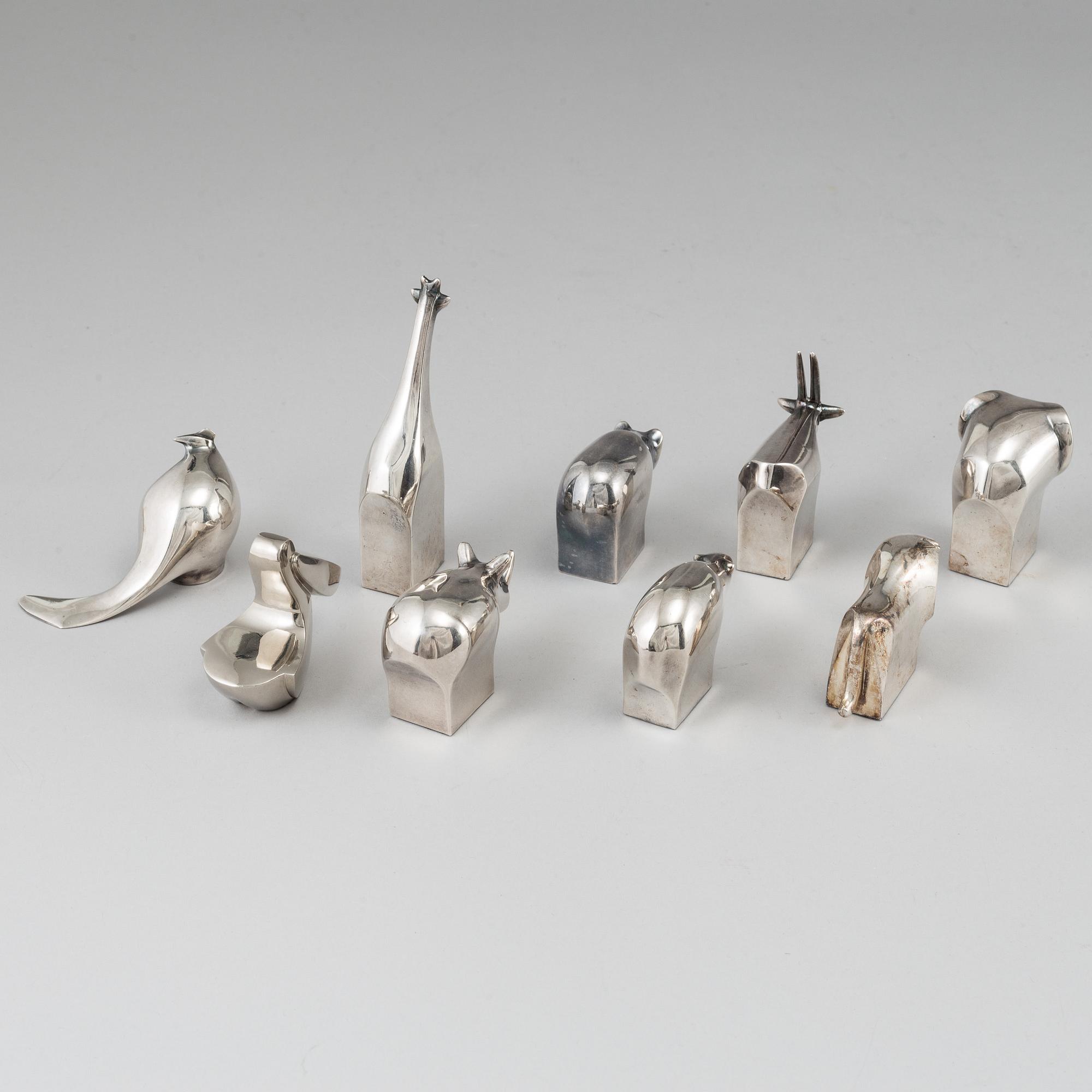GUNNAR CYRÉN, nine silver plated figurines, Dansk Design, Japan.