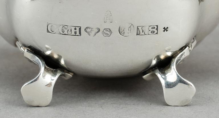 KAFFESERVIS, 3 delar, silver, CG Hallberg, bland annat 1946. Total vikt ca 683g.