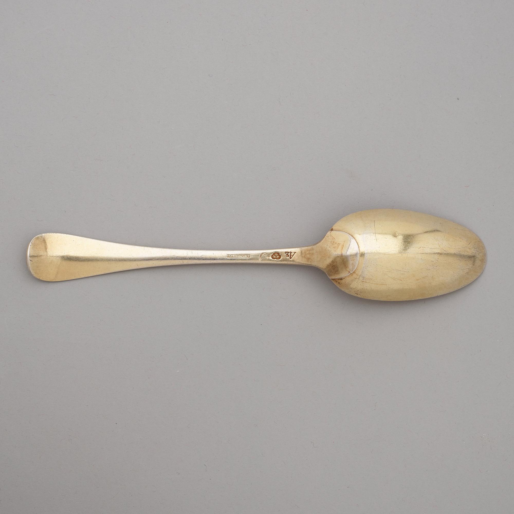 A Swedish 18th century silver-gilt serving spoon, mark of Arvid Floberg 1783.