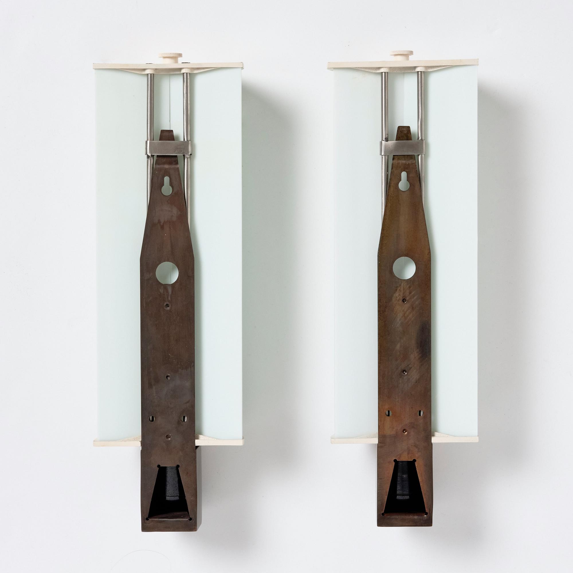 Poul Henningsen, a pair of 'Elongated (Langlyslampen)' wall lights, Louis Poulsen, Denmark post 1934.