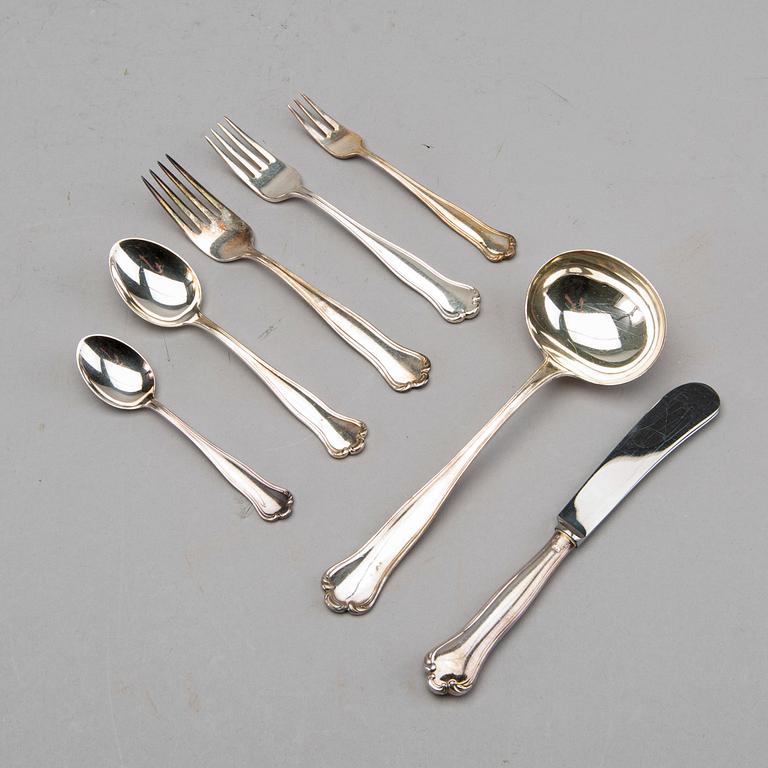 A Swedish 20th century set of 199 pcs silver cutlery mark of Hallberg Stockholm, total weight ca 12060 gr.