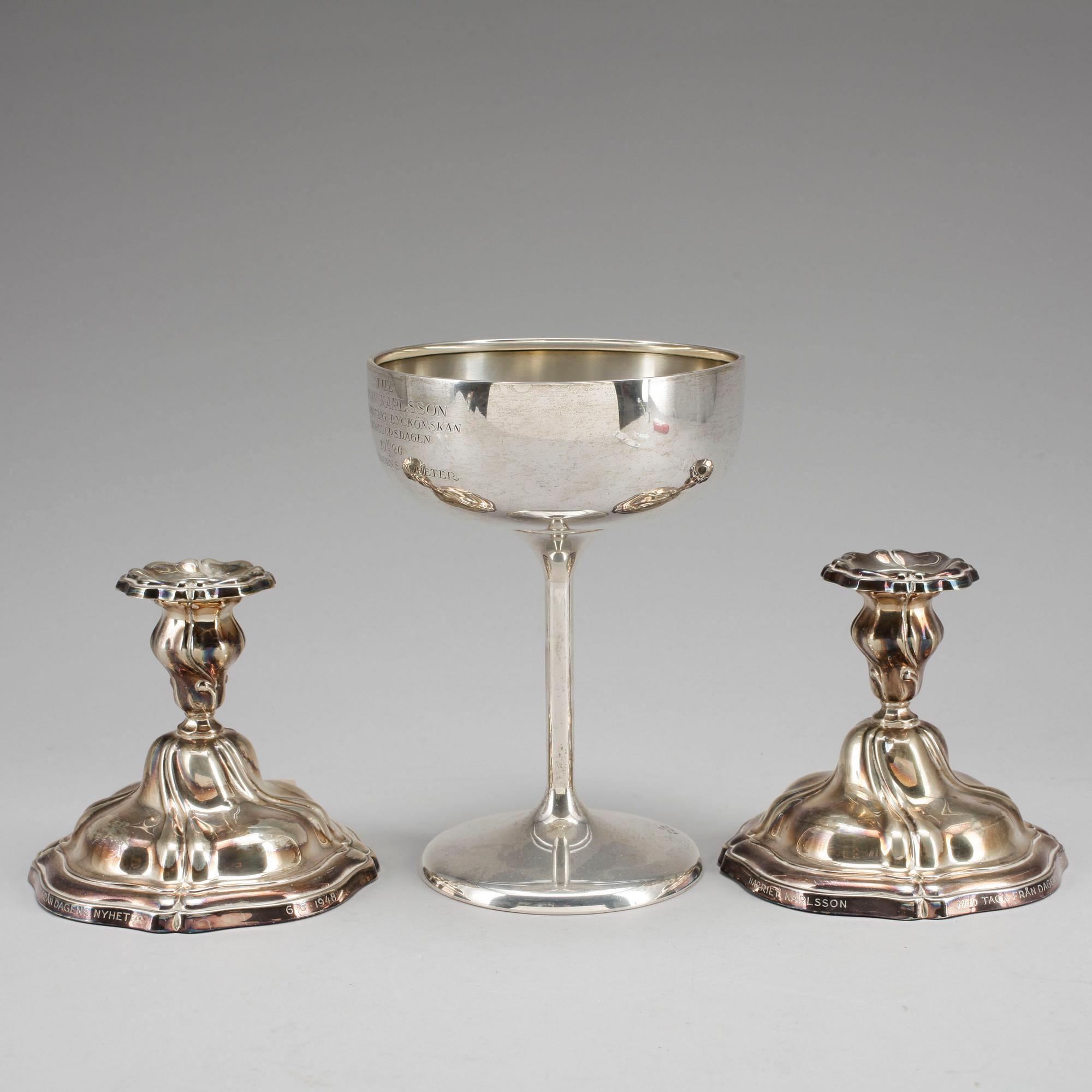 PARTI SILVER, 3 delar, bla C G Hallberg, Stockholm, 1919. Totalvikt: ca 519 gram.