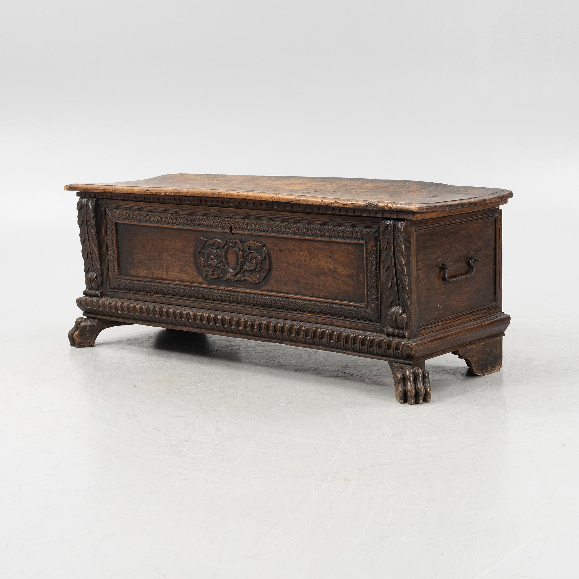 A renaissance style cassone, 19th century with older parts.