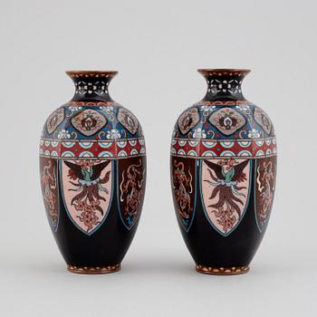 A pair of Japanese cloisonne vases, Meiji (1868-1912).