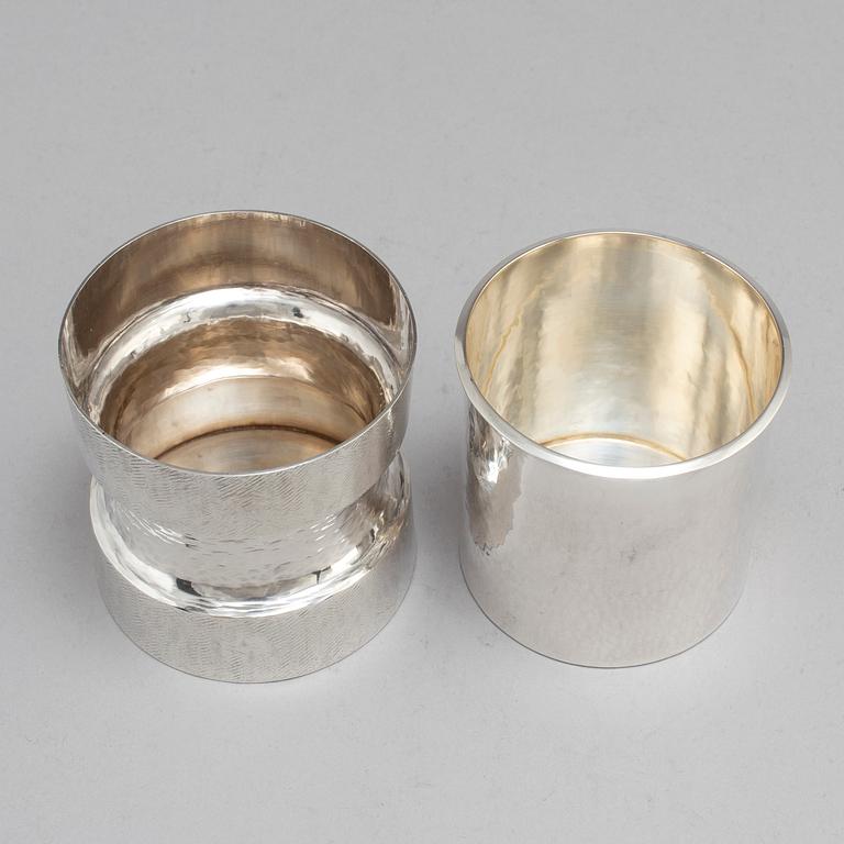 REY URBAN, 2 sterling silver beakers, Stockholm 1974 and  Fausing, Denmark.