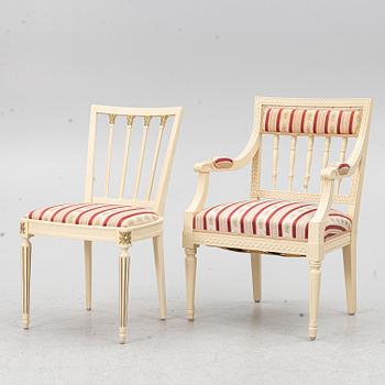 A dining group, 9 pieces, Gustavian style, second half of the 20th century.