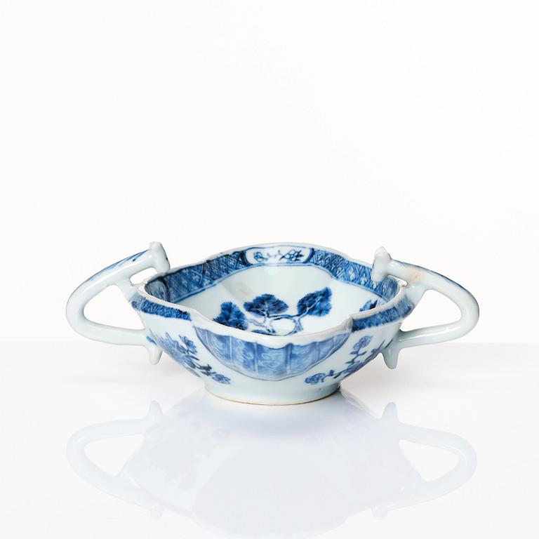 A blue and white sauce boat, Qing dynasty, 18th Century.