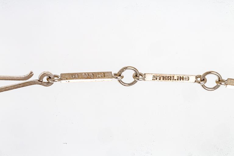 Wiwen Nilsson, pendant on chain, sterling silver, two rock crystal sapprox 15 x 15 mm each, Lund 1945.