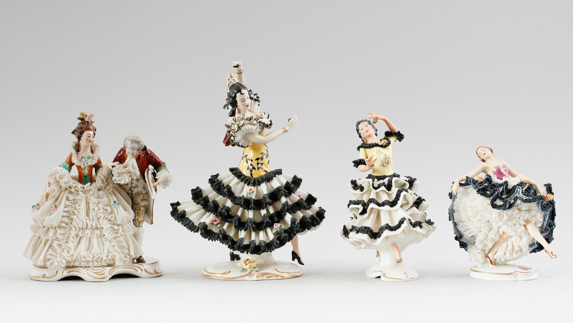 FIGURER, 4 st, porslin, Dresden, Tyskland, 1900-talets mitt.