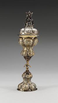 A RUSSIAN SILVER-GILT CUP AND COVER, unidentified makers mark, Moscow 1758. Cover dose not pertain.