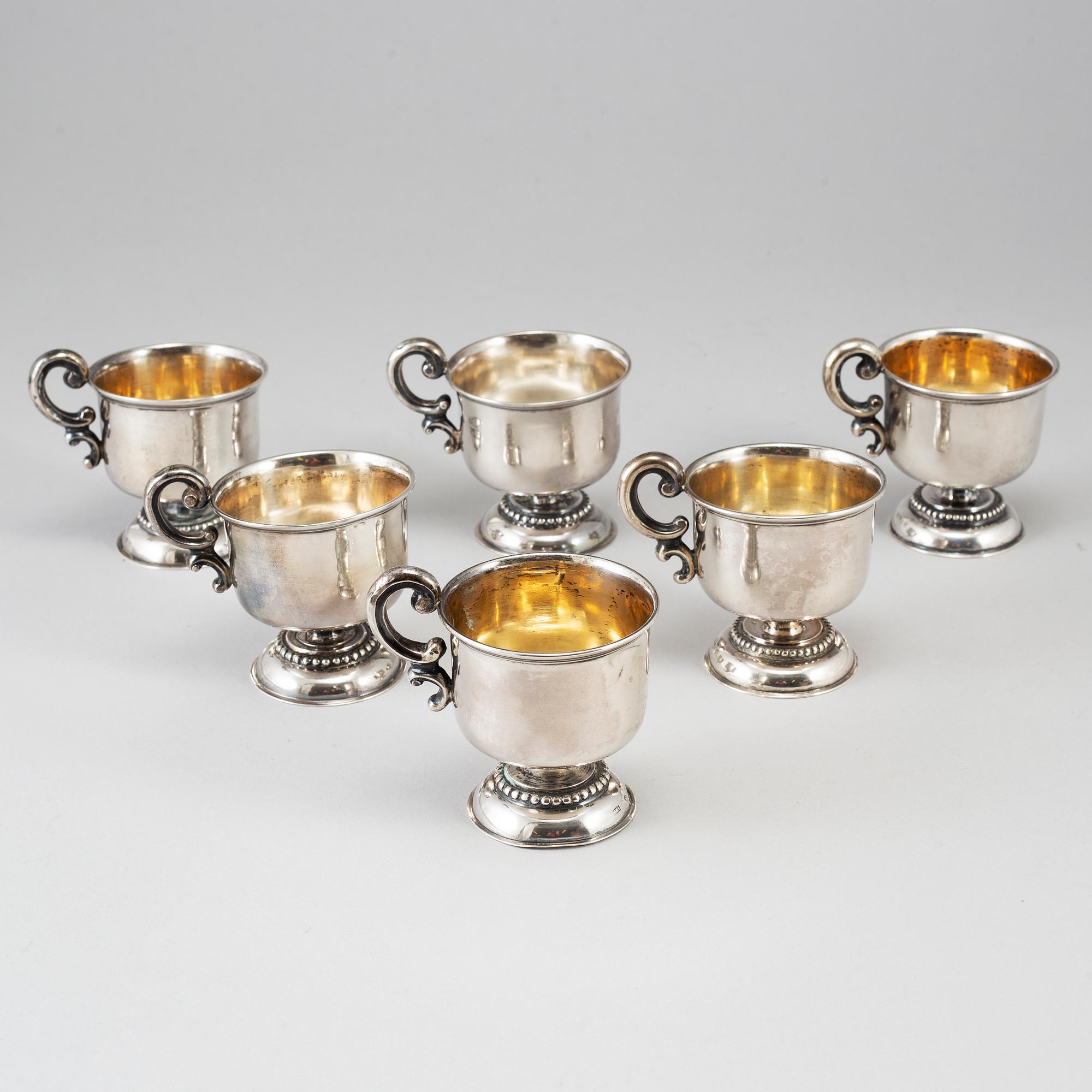 GUSTAF MÖLLENBORG, 6 swedish silver punch cups, Stockholm 1876.