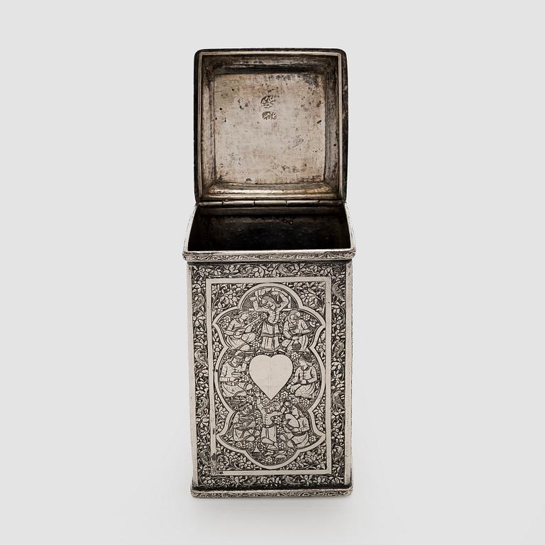 A Persian silver tea caddy, first half of the 20th century.