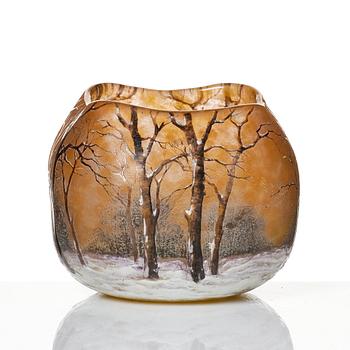 Daum, a four-sided Art Nouveau enamelled cameo glass bowl, Nancy France.