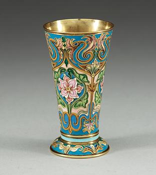 A Russian silver-gilt and cloisonné enamel beaker, makers mark of Fedor Rückert, Moscow 1880's.