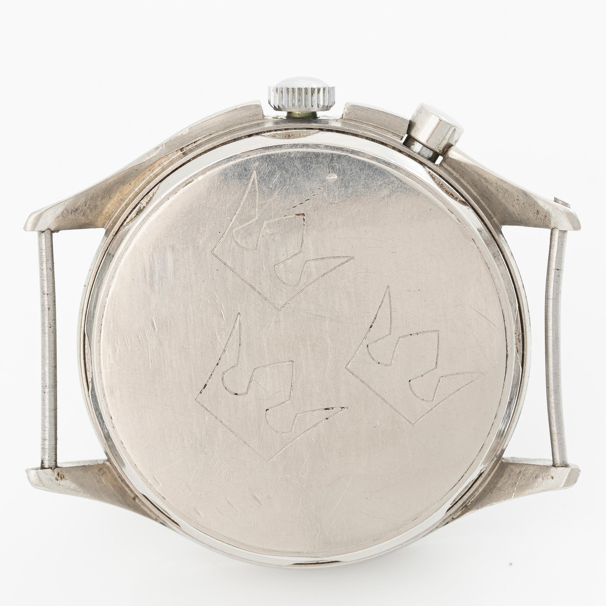 Lemania, Tg 195, "Three Crowns", chronograph, wristwatch, 40 mm.