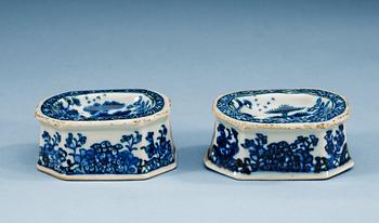 A pair of blue and white salts, Qing dynasty, Qianlong (1736-95).