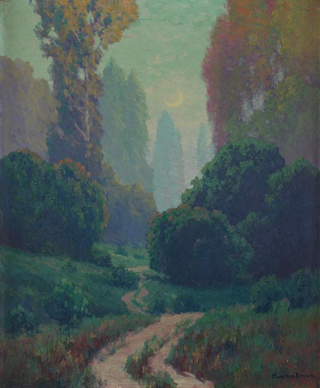 Maurice Braun, Moonlit forest landscape.