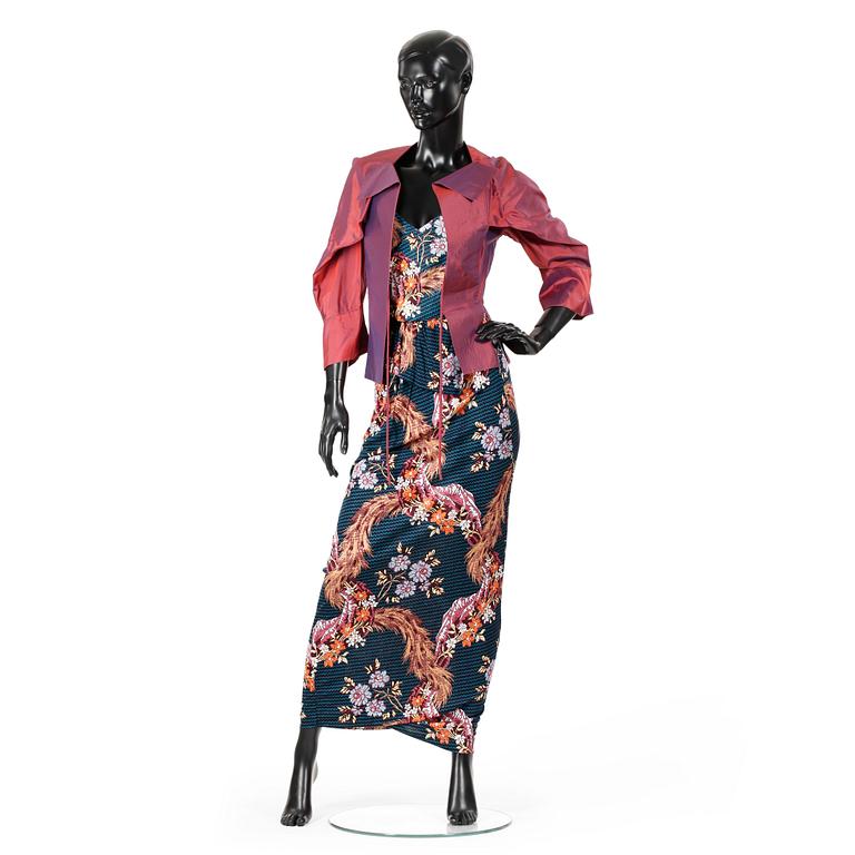 VIVIENNE WESTWOOD, a three-piece ensemble consisting of jacket, top and skirt.