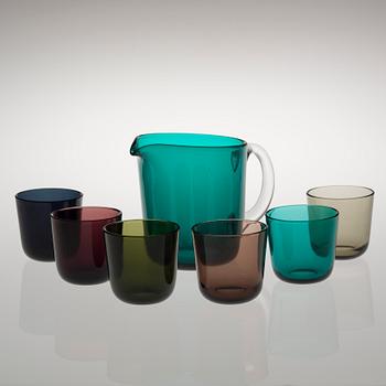 KAJ FRANCK, SAFTSERVIS I KORG, kanna med 6 glas "5023", Notsjö.