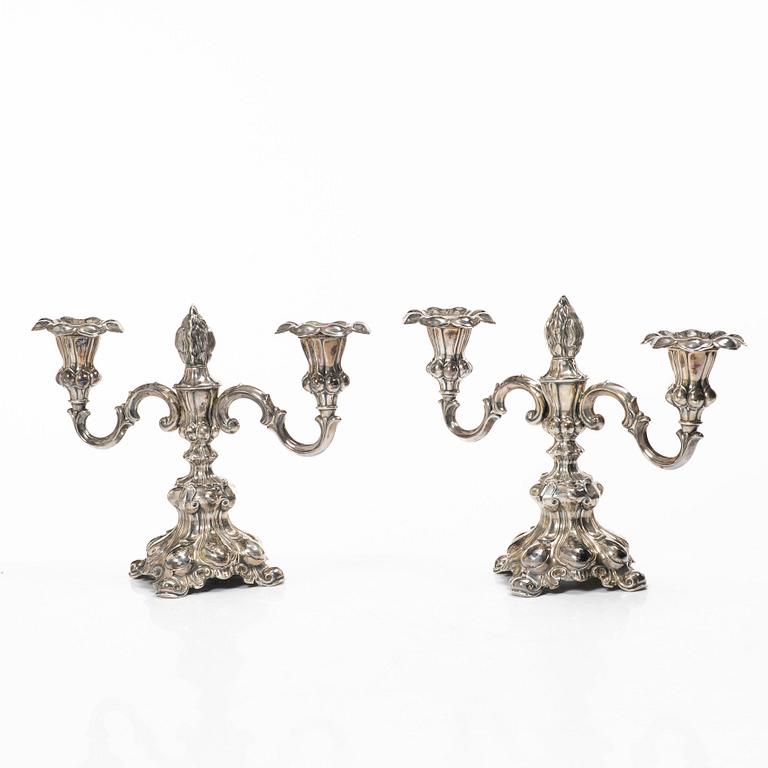 A pair of Baroque style silver candelabras, C.G.Hallberg, Stockholm, Sweden, 1945.