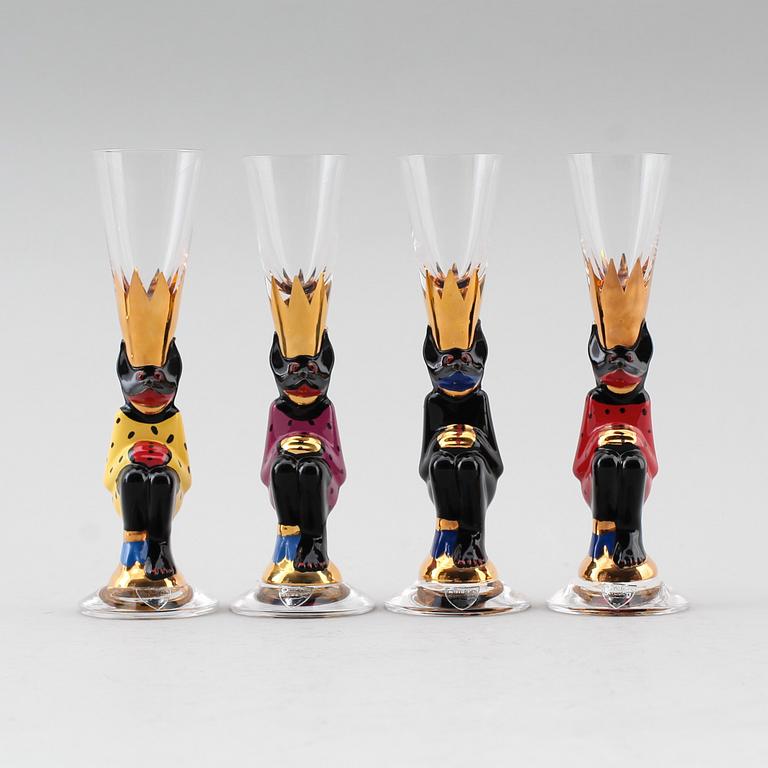 SNAPSGLAS, 4 st, Gunnar Cyrén, signerade, "Nobelservisen", Orrefors.